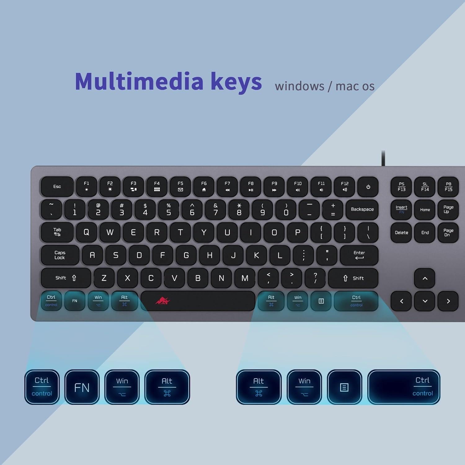 Teclado Chiclet USB Silencioso POWZAN para Mac y PC - Gris Espacial