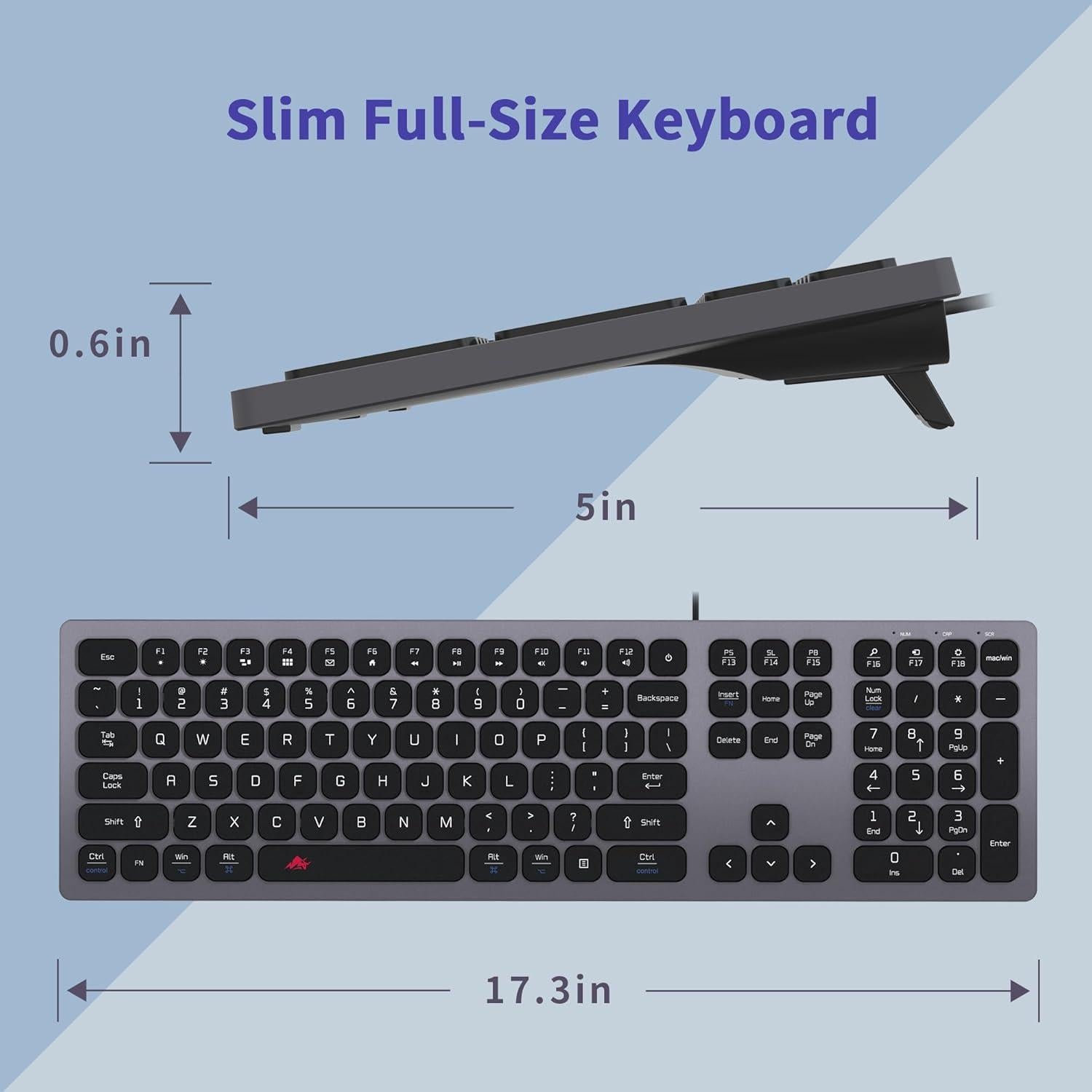 Teclado Chiclet USB Silencioso POWZAN para Mac y PC - Gris Espacial