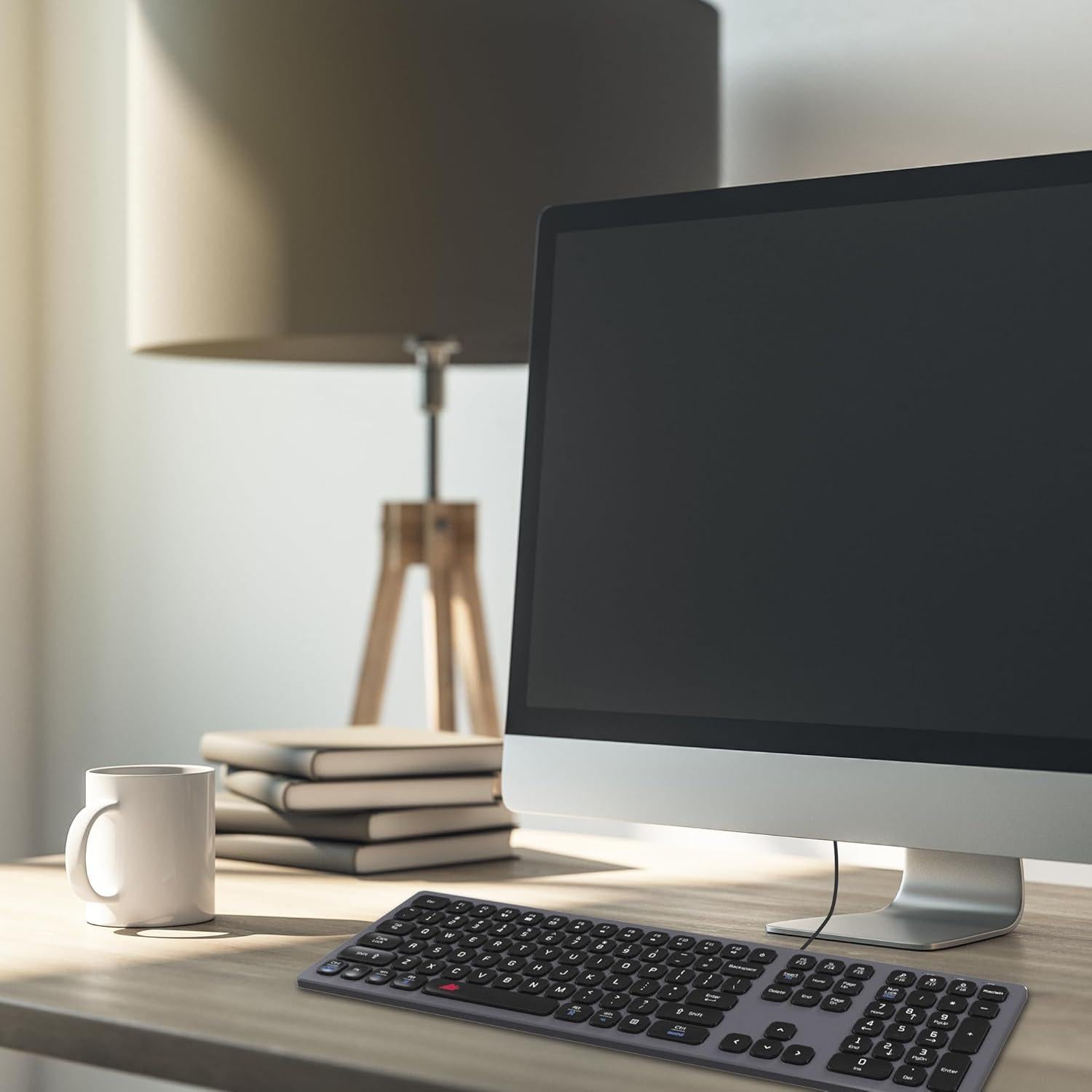 Teclado Chiclet USB Silencioso POWZAN para Mac y PC - Gris Espacial