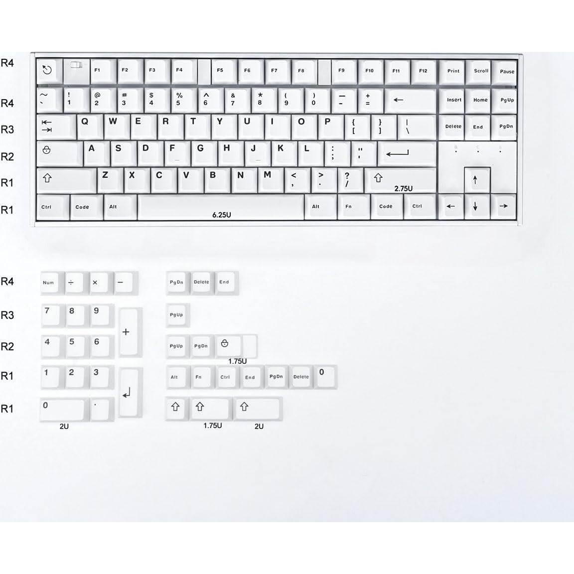 Juego de Teclas Blancas Doubleshot Mintcaps para Teclado Mecánico