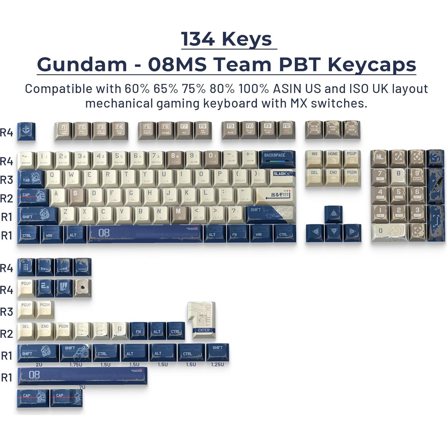 Caps de Teclado Mecánico Gundam XVX - 134 PBT Cherry