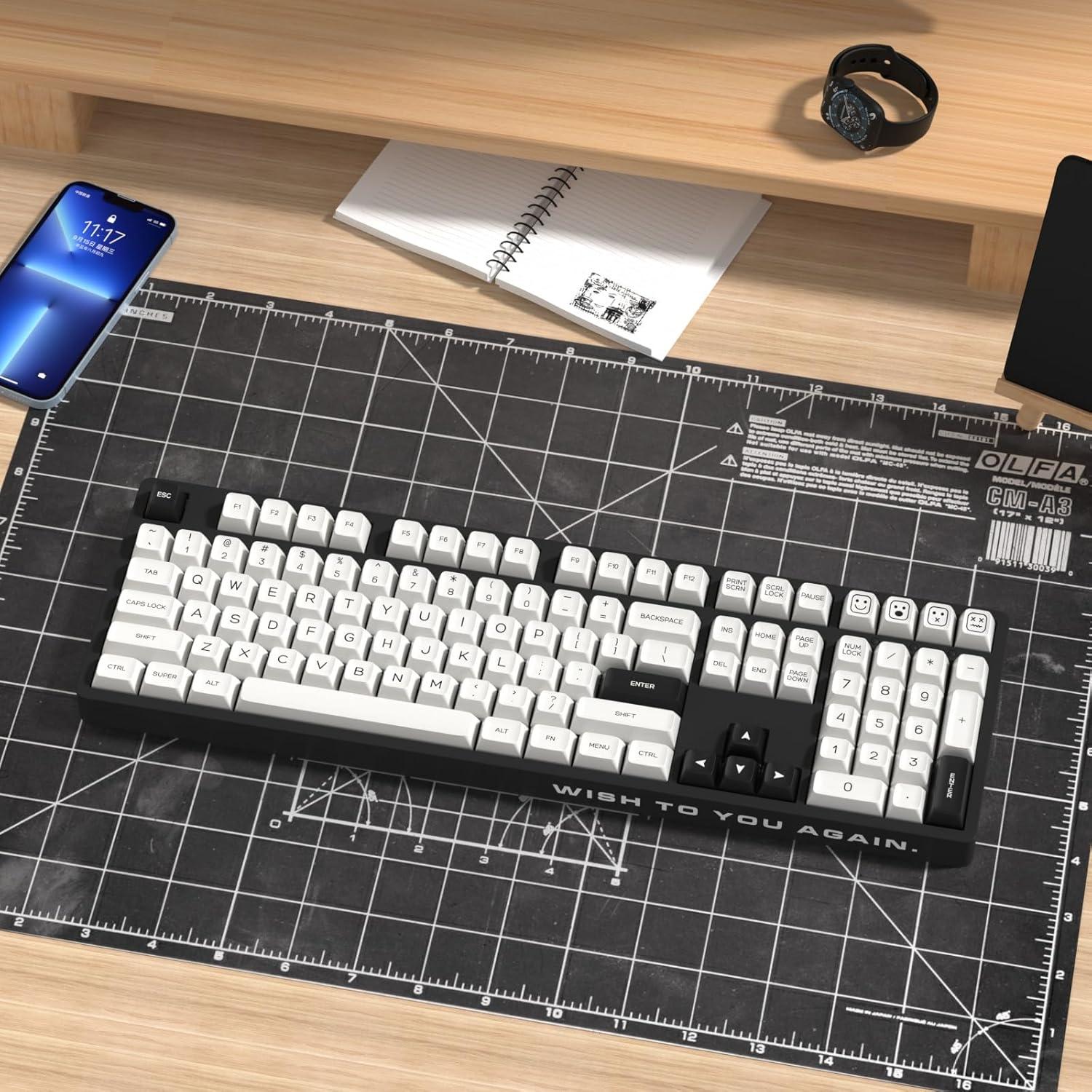 Juego de Teclas PBT Doble Tiro KBDiy Bow 160 Teclas Negras y Blancas