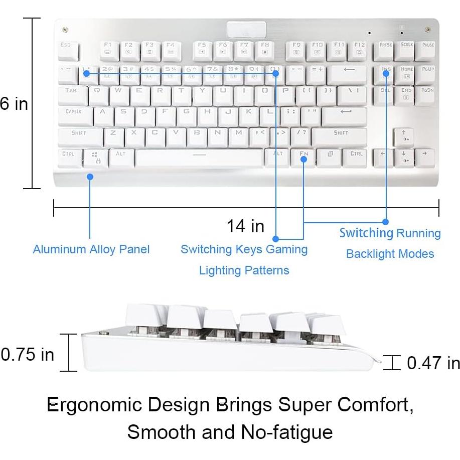 Teclado Mecánico E-Yooso Z-77 87 Teclas Retroiluminado Blanco