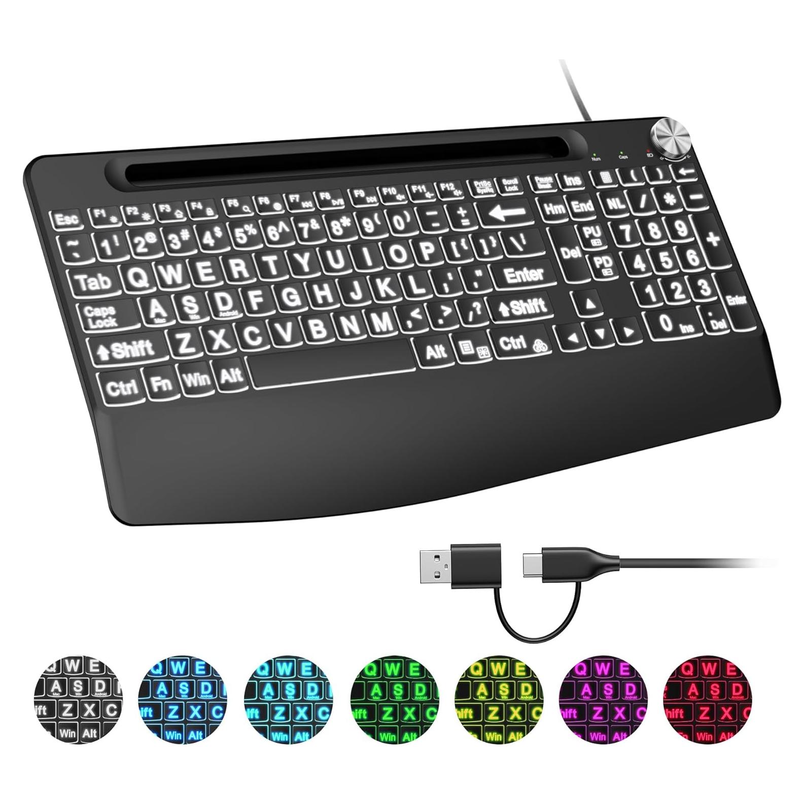 Teclado USB C/A Sksyloo Retroiluminado 7 Colores con Soporte