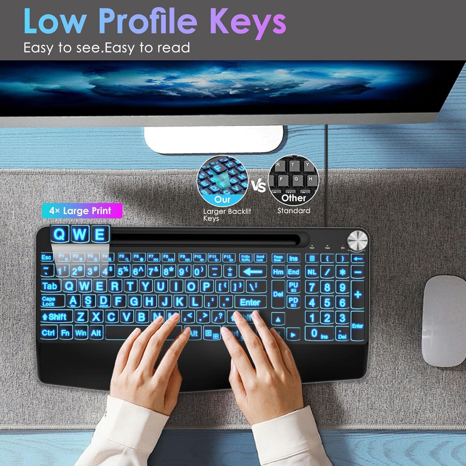 Teclado USB C/A Sksyloo Retroiluminado 7 Colores con Soporte