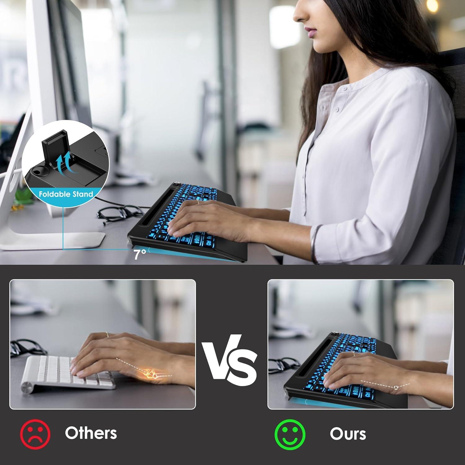 Teclado USB C/A Sksyloo Retroiluminado 7 Colores con Soporte