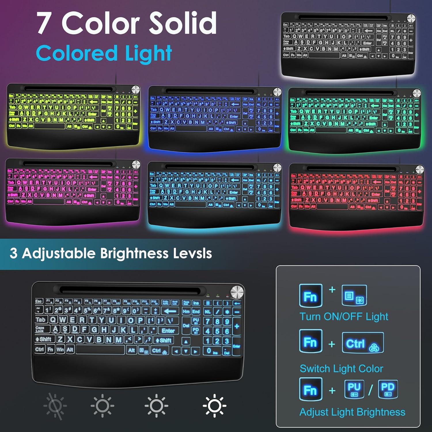 Teclado USB C/A Sksyloo Retroiluminado 7 Colores con Soporte
