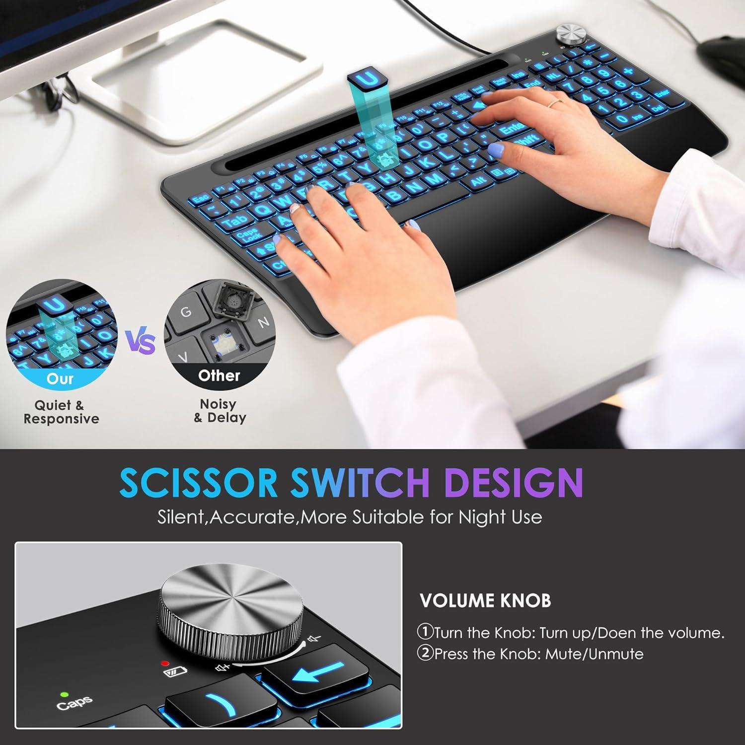 Teclado USB C/A Sksyloo Retroiluminado 7 Colores con Soporte