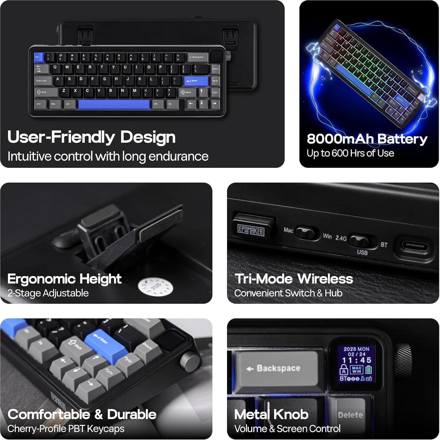 Teclado Inalámbrico EPOMAKER HE65 Magnético 8000mAh Negro