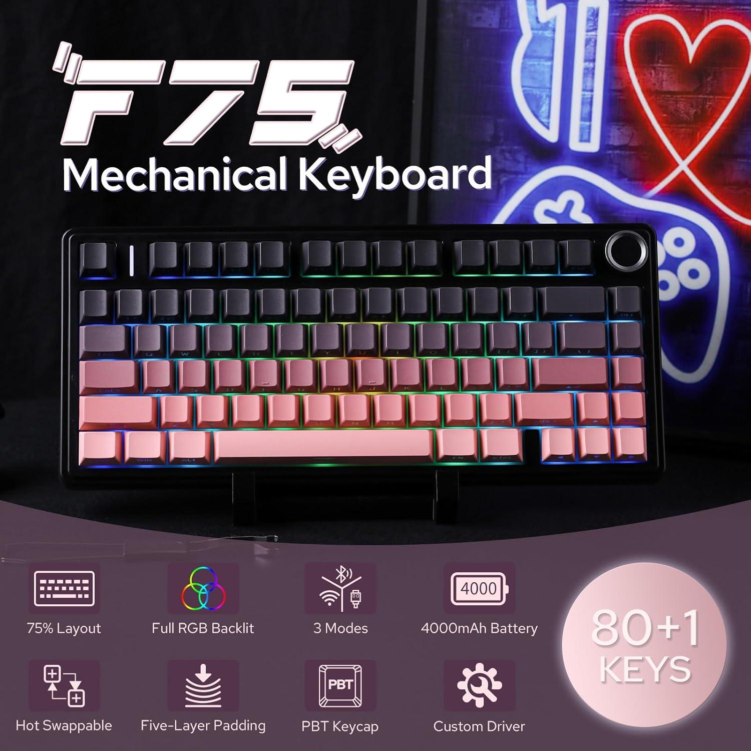 Teclado Mecánico Inalámbrico EPOMAKER F75 RGB 75% Negro Rosa