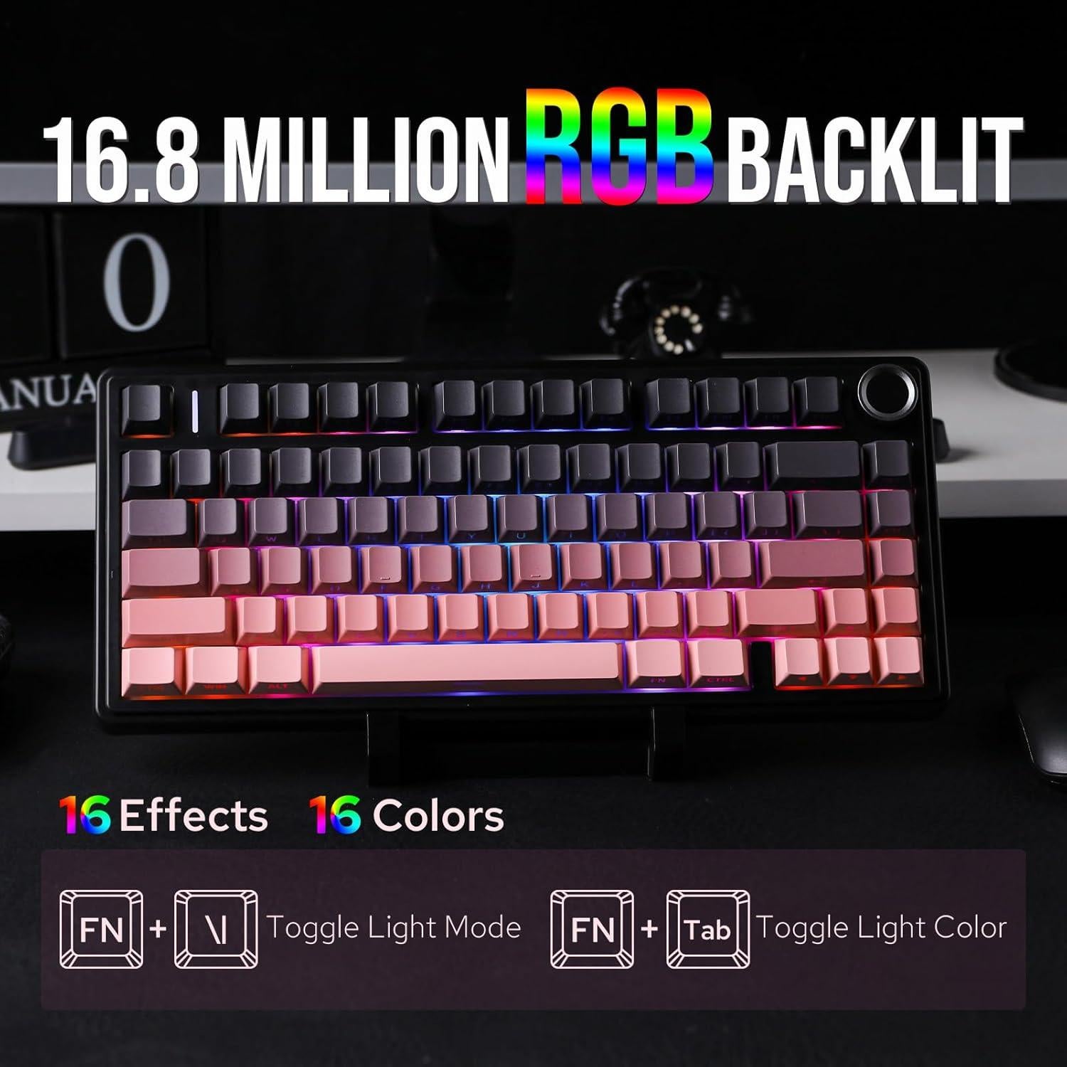 Teclado Mecánico Inalámbrico EPOMAKER F75 RGB 75% Negro Rosa