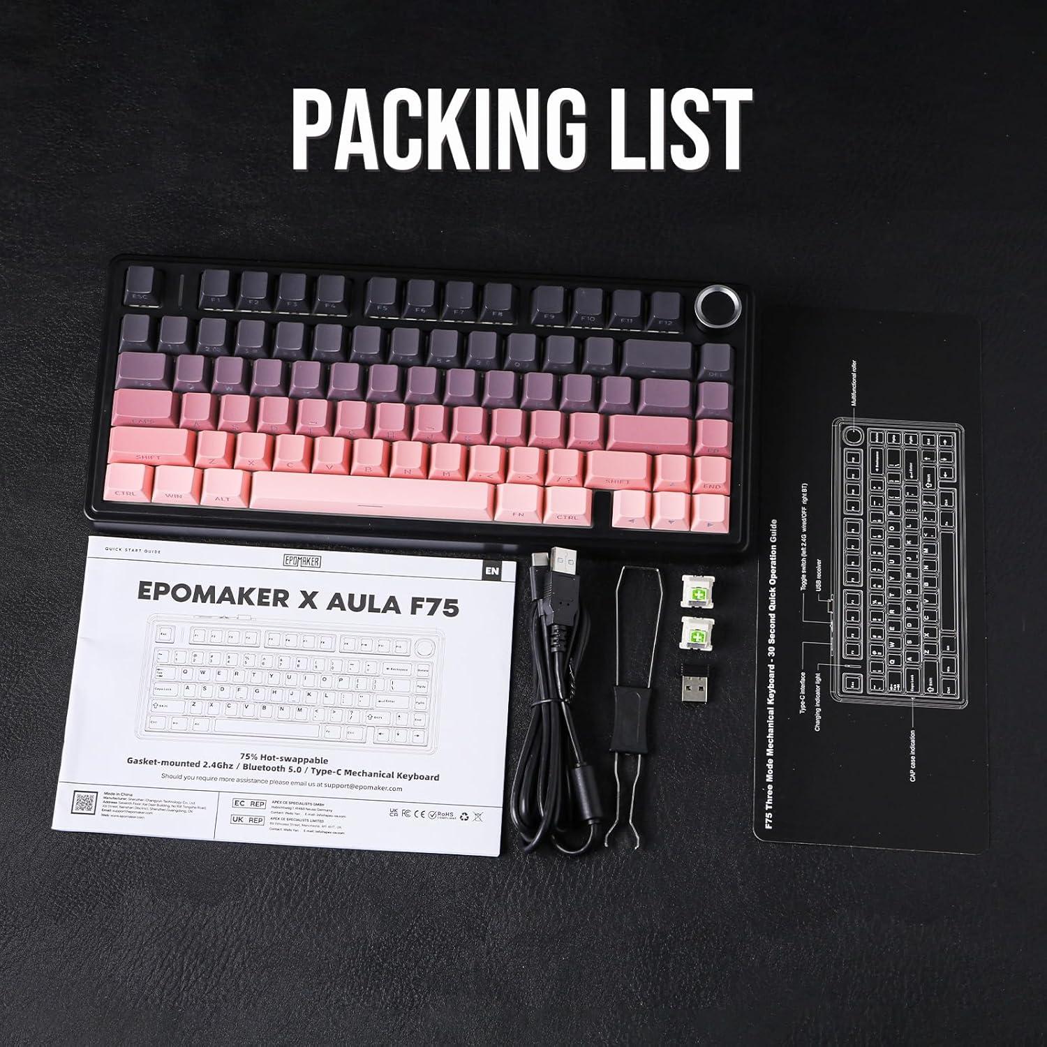 Teclado Mecánico Inalámbrico EPOMAKER F75 RGB 75% Negro Rosa