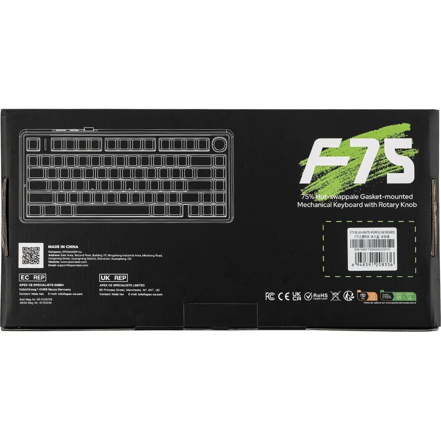 Teclado Mecánico Inalámbrico EPOMAKER F75 RGB 75% Negro Rosa