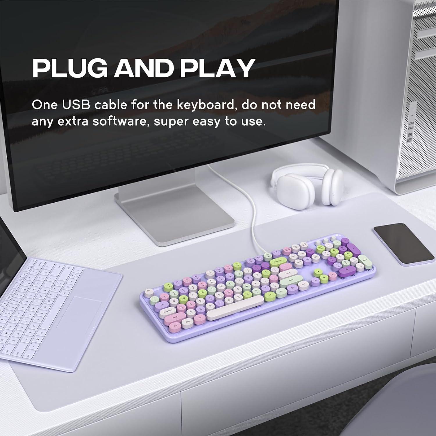 Teclado USB MOWUX Retro de Máquina de Escribir Color Púrpura