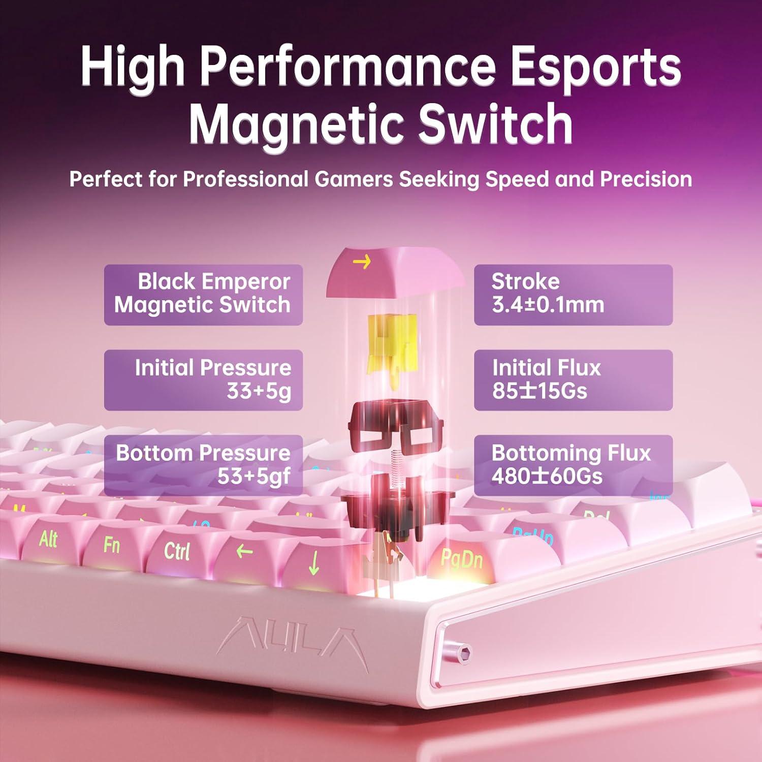 Teclado Mecánico AULA Hero 68HE RGB Retroiluminado Rosa 68 Teclas