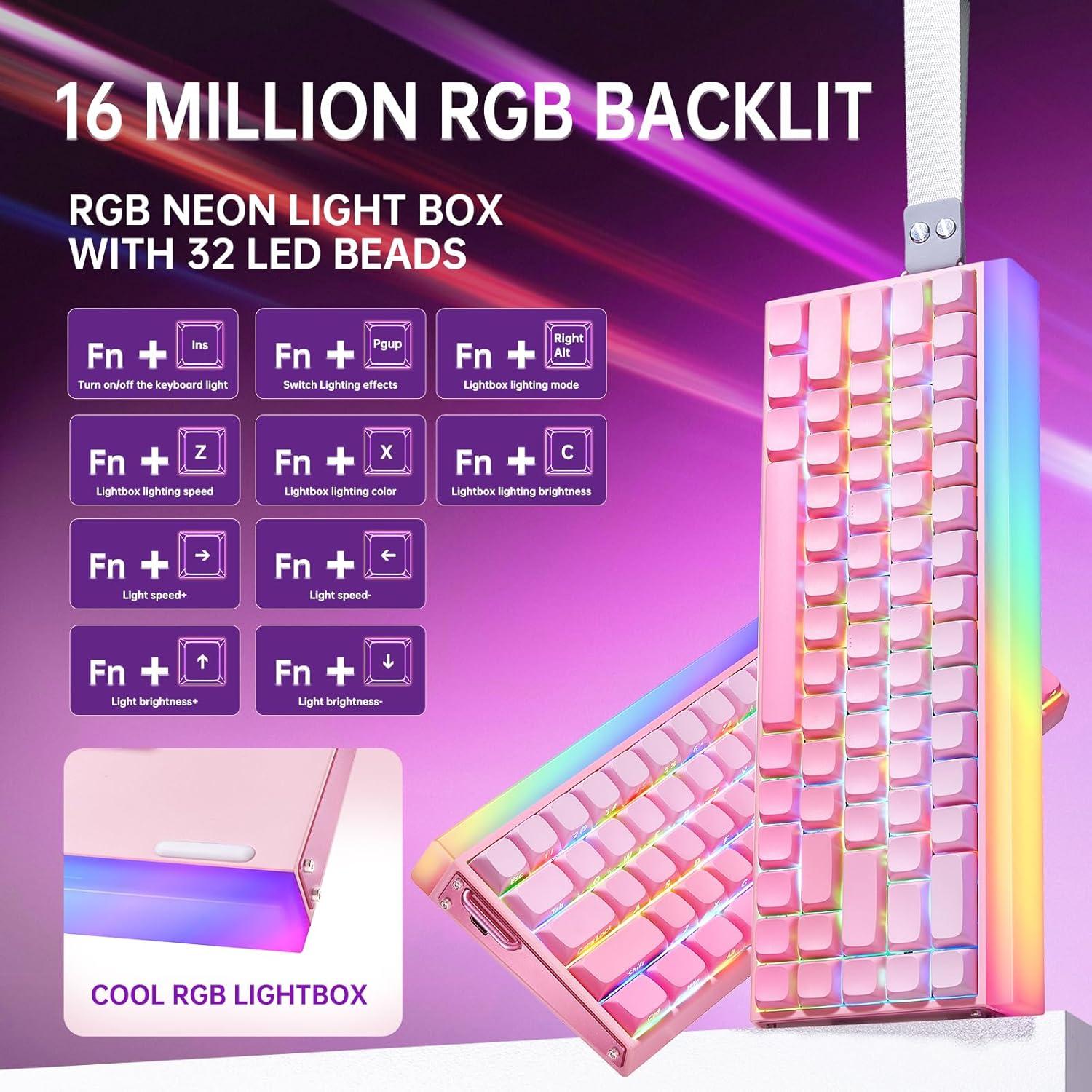 Teclado Mecánico AULA Hero 68HE RGB Retroiluminado Rosa 68 Teclas