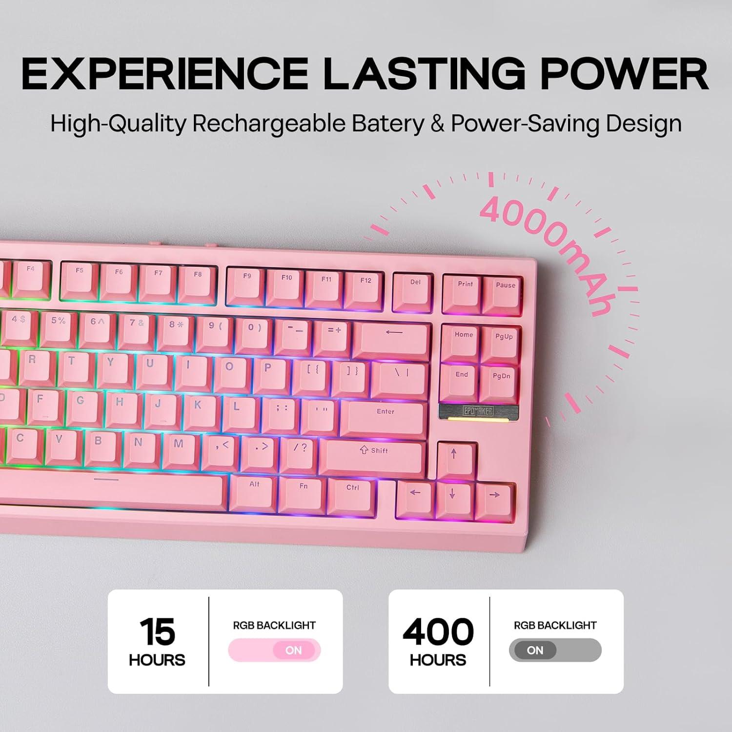 Teclado Mecánico EPOMAKER G84 RGB Inalámbrico 80% Rosa