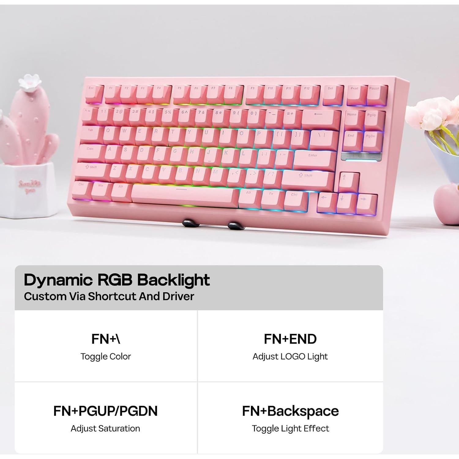 Teclado Mecánico EPOMAKER G84 RGB Inalámbrico 80% Rosa
