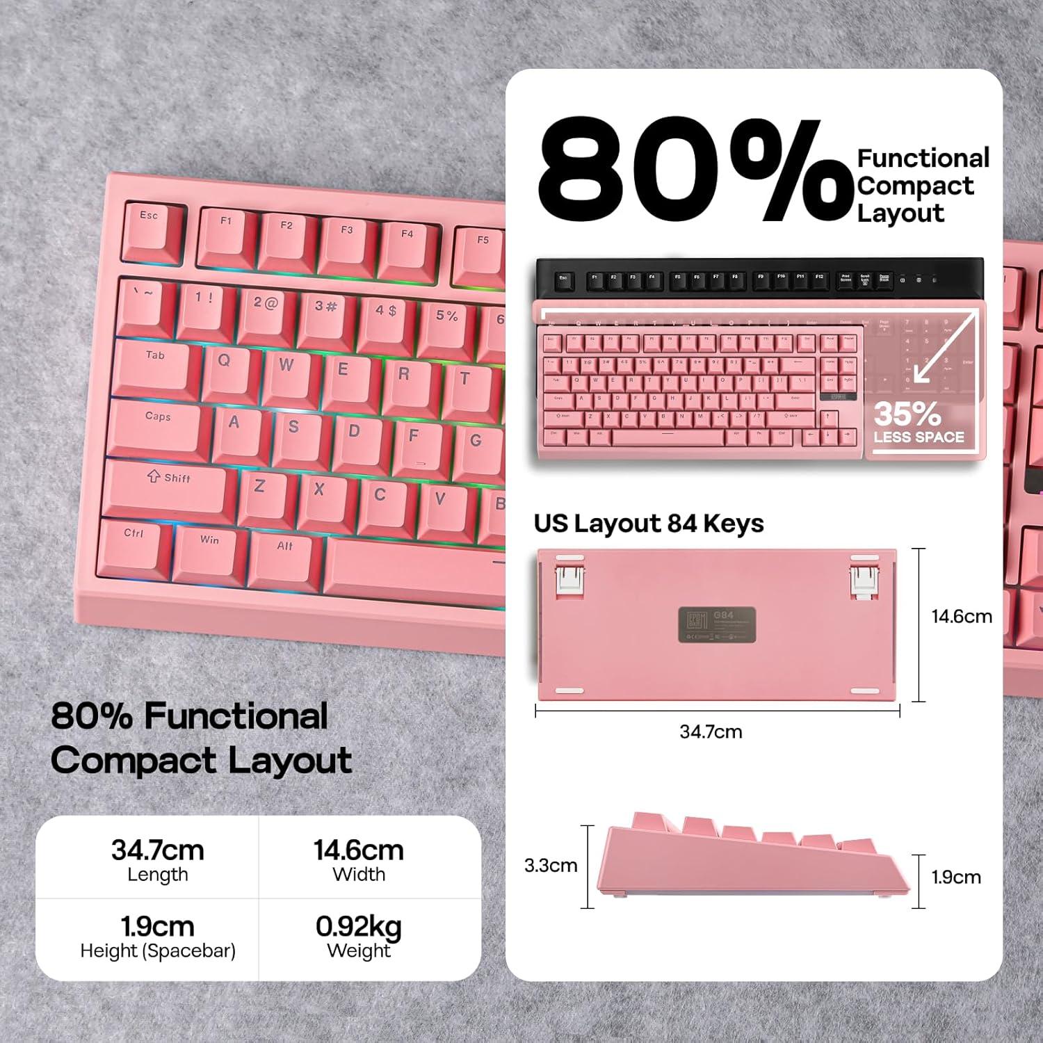 Teclado Mecánico EPOMAKER G84 RGB Inalámbrico 80% Rosa