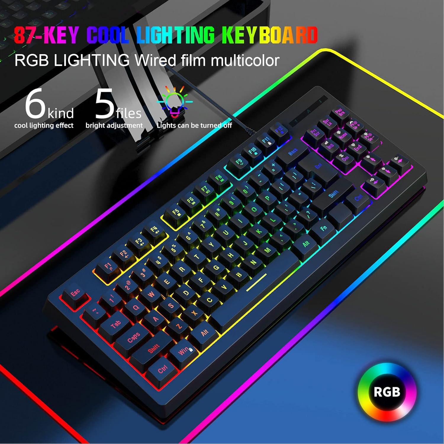 Teclado Gaming GOWENIC RGB USB Ergonómico 87 Teclas