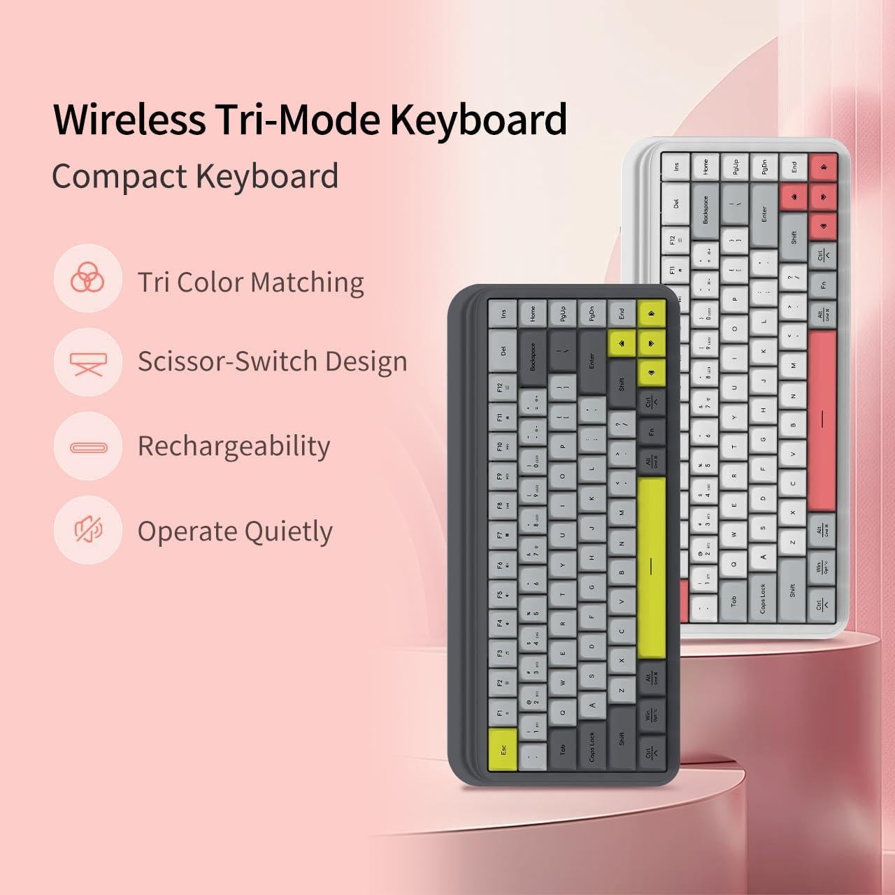 Teclado Gaming Inalámbrico S80 - 3 Modos, Silencioso, Blanco