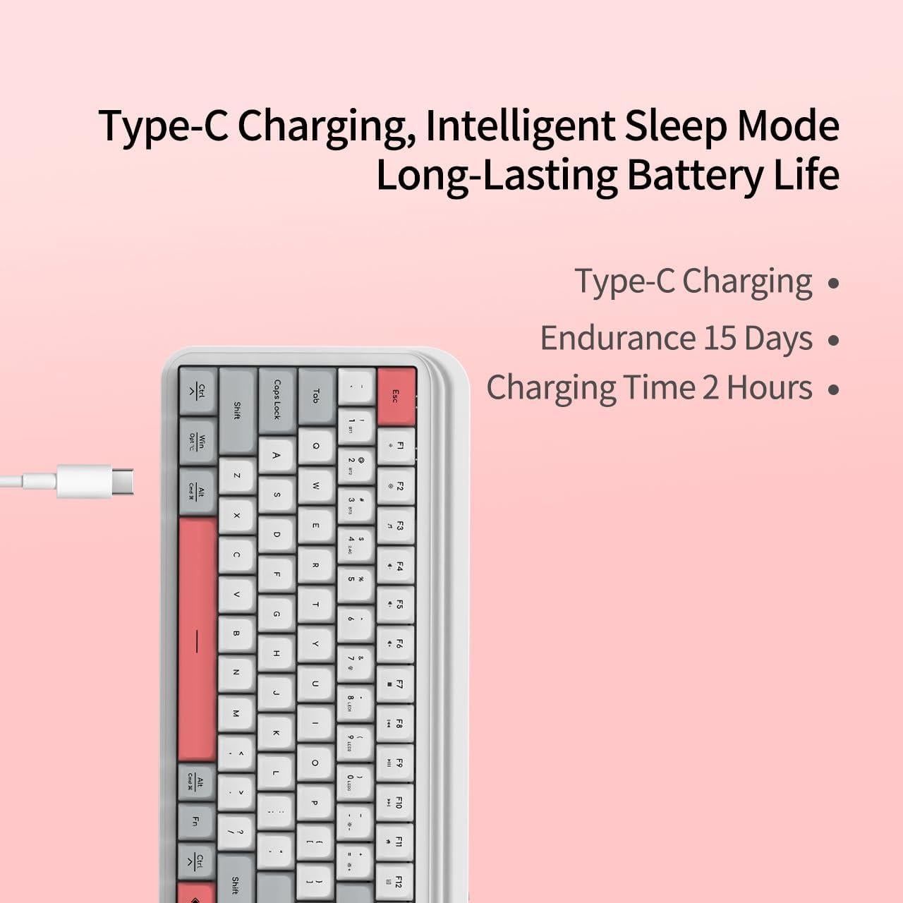 Teclado Gaming Inalámbrico S80 - 3 Modos, Silencioso, Blanco