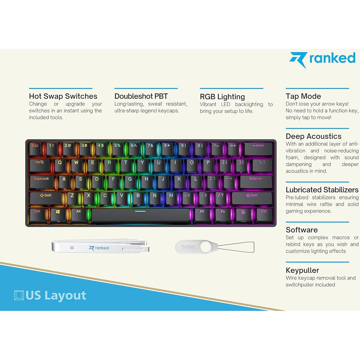 Teclado Mecánico Ranked Nova 60% Gateron Azul RGB Negro