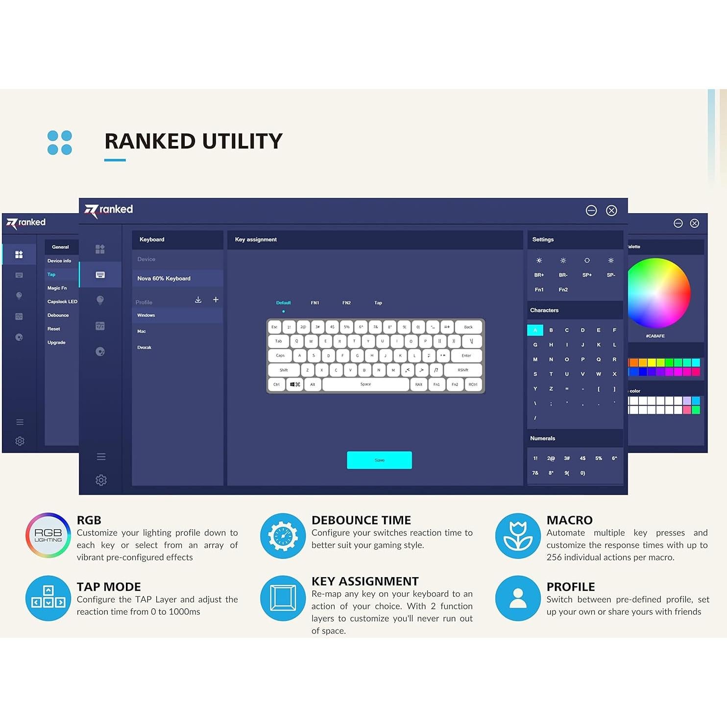 Teclado Mecánico Ranked Nova 60% Gateron Azul RGB Negro