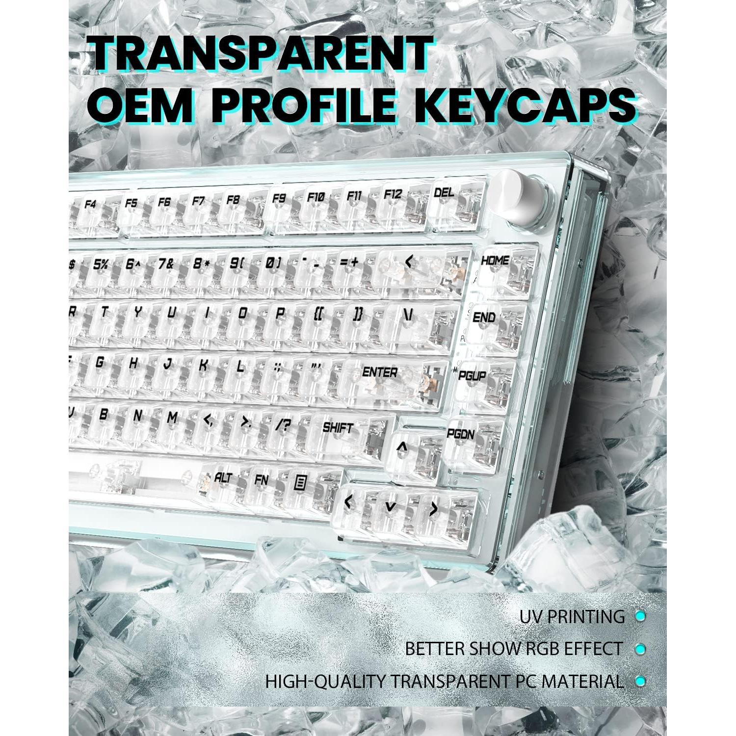 MK32 82-Key Hot Swappable Wired Mechanical Keyboard with Transparent Keycaps, RGB Backlit Custom Gaming Keyboard with Coiled Usb C Cable & Acrylic Keyboard Wrist Rest, Rotary Knob for Windows/Mac