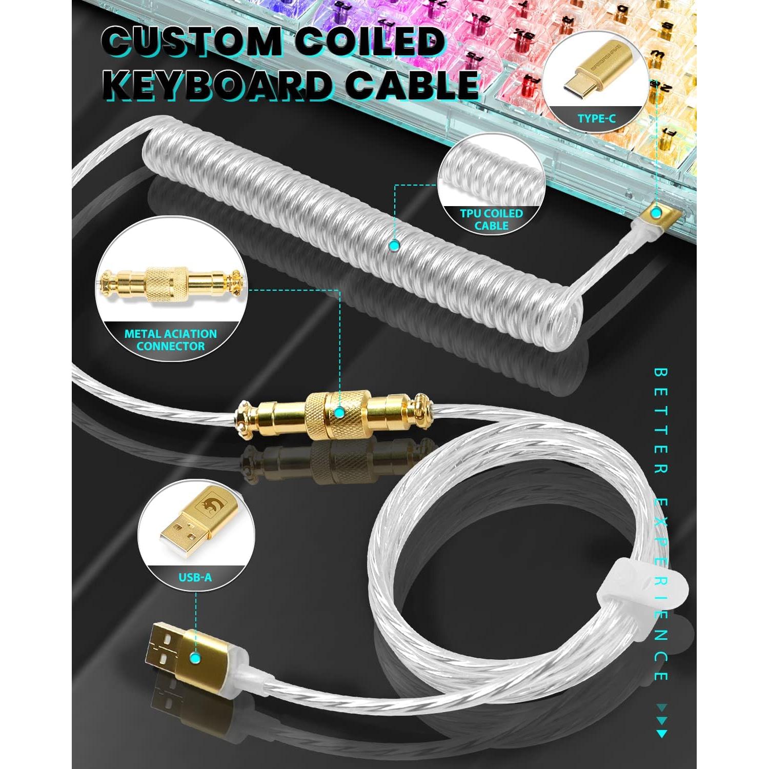 MK32 82-Key Hot Swappable Wired Mechanical Keyboard with Transparent Keycaps, RGB Backlit Custom Gaming Keyboard with Coiled Usb C Cable & Acrylic Keyboard Wrist Rest, Rotary Knob for Windows/Mac