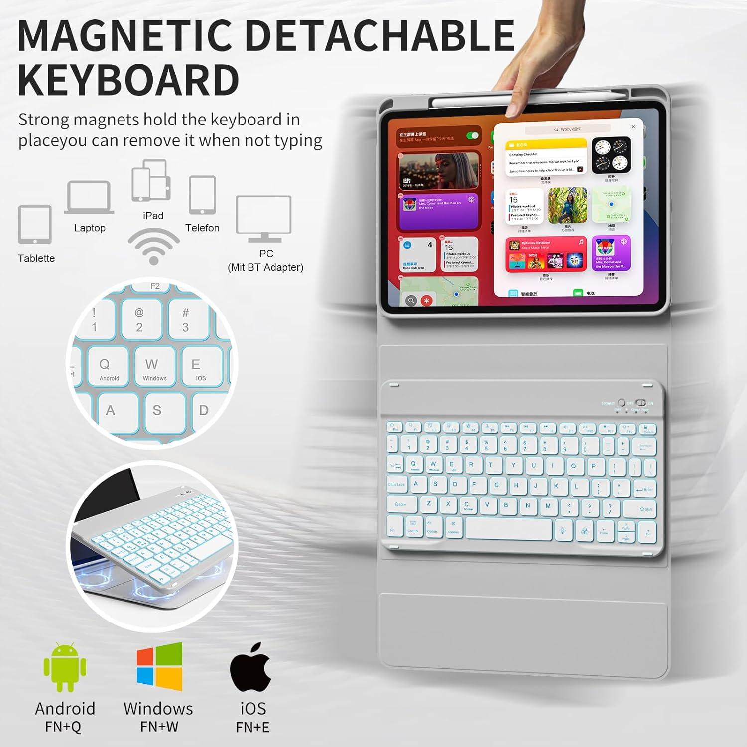 Funda Teclado Inalámbrico ZOYU para iPad 11" y 10.9" Gris