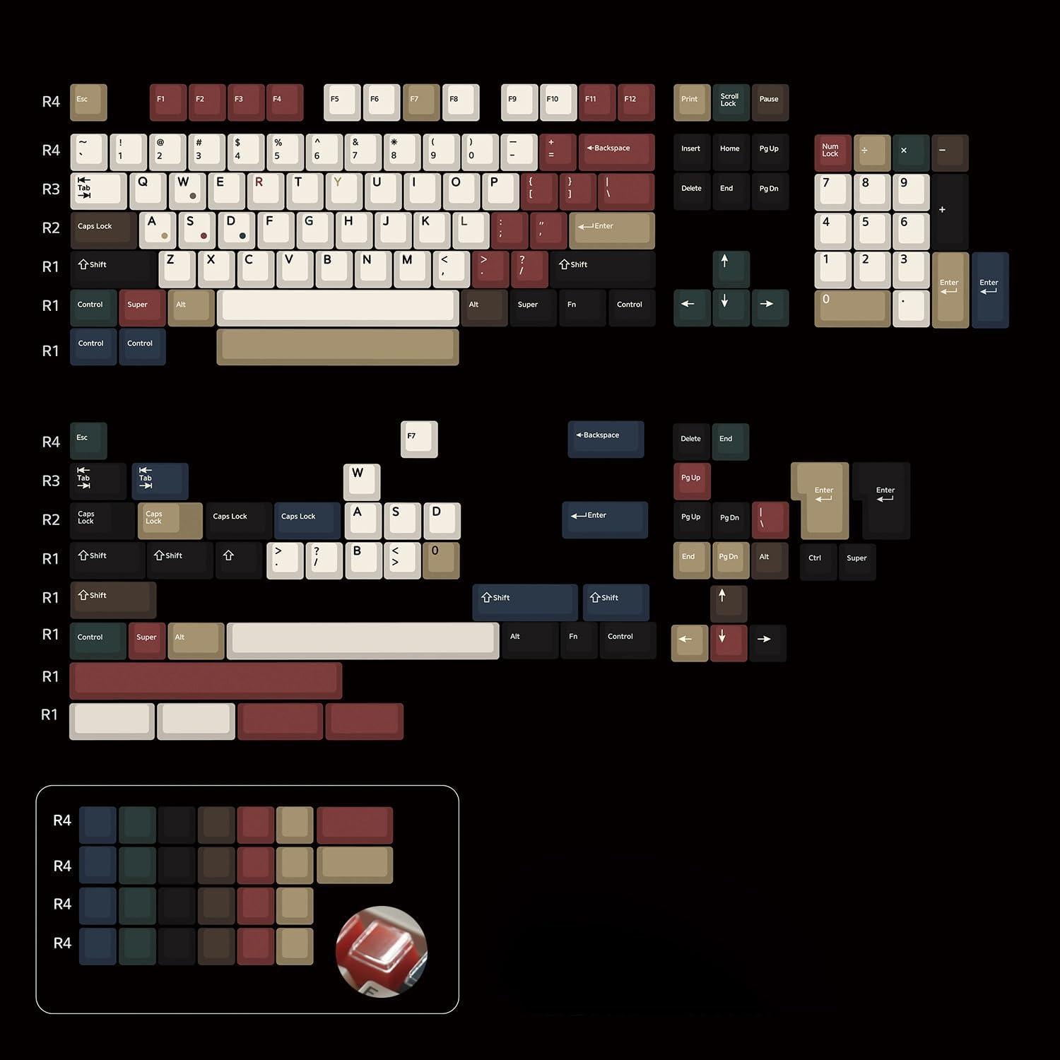Conjunto de Teclas Neon Translúcidas daixiahu 186 Piezas Cherry MX