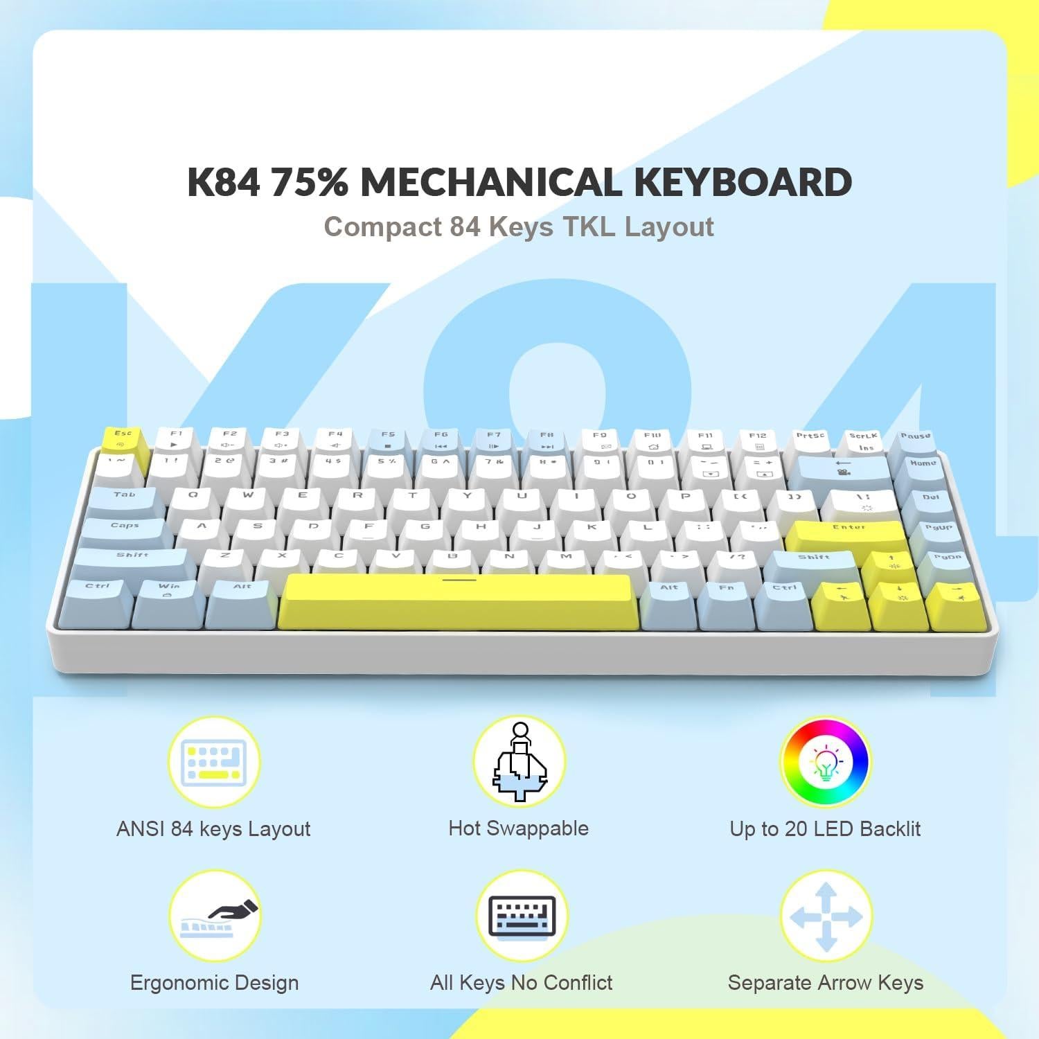 Teclado Mecánico Portátil LexonElec RK-84, 84 Teclas LED RGB