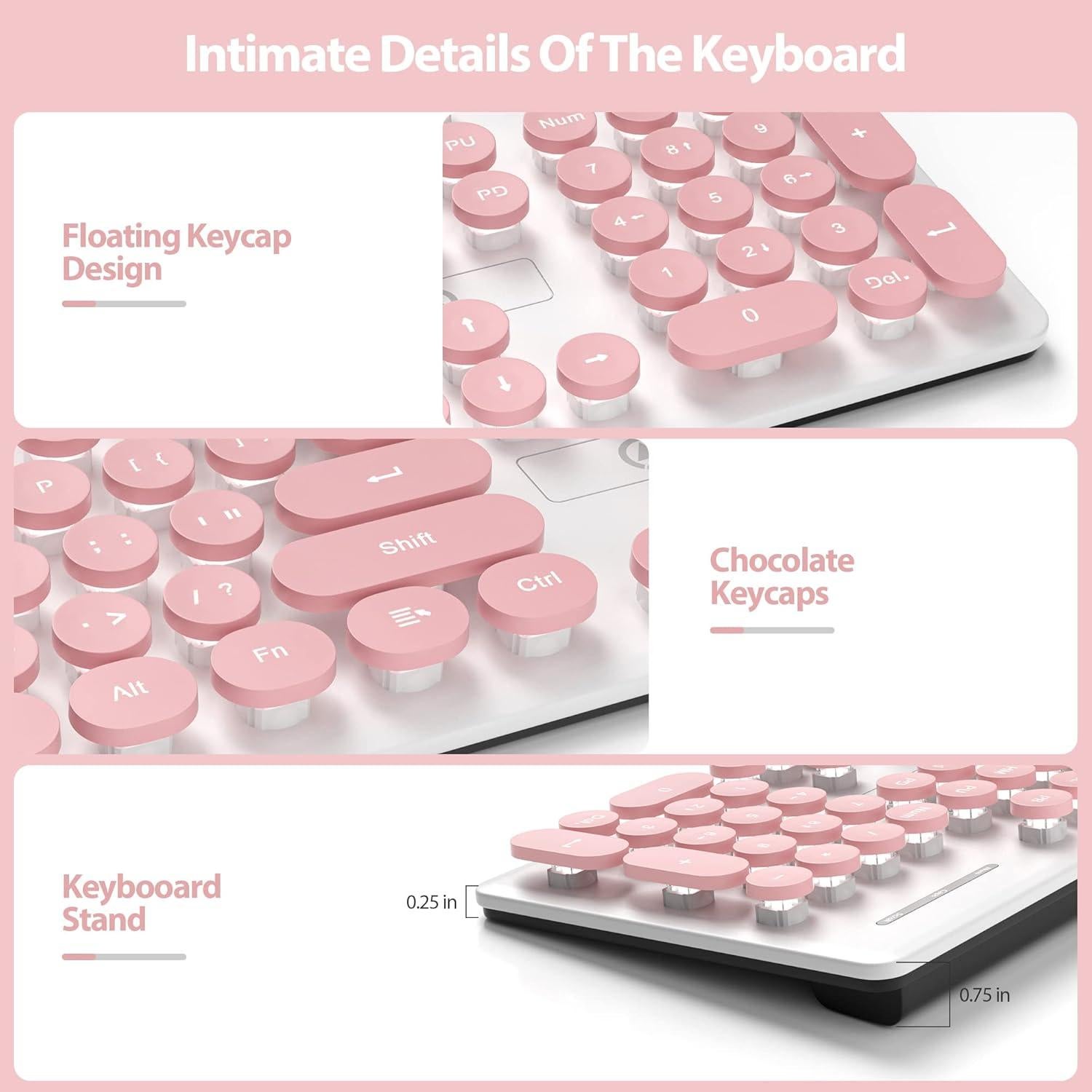 Typewriter Keyboard 104-key Punk Gaming Retro Keyboard LED White Backlit Cute with Wired USB Suitable for PC/Win/Mac/Laptop Computer Keyboard（Pink）