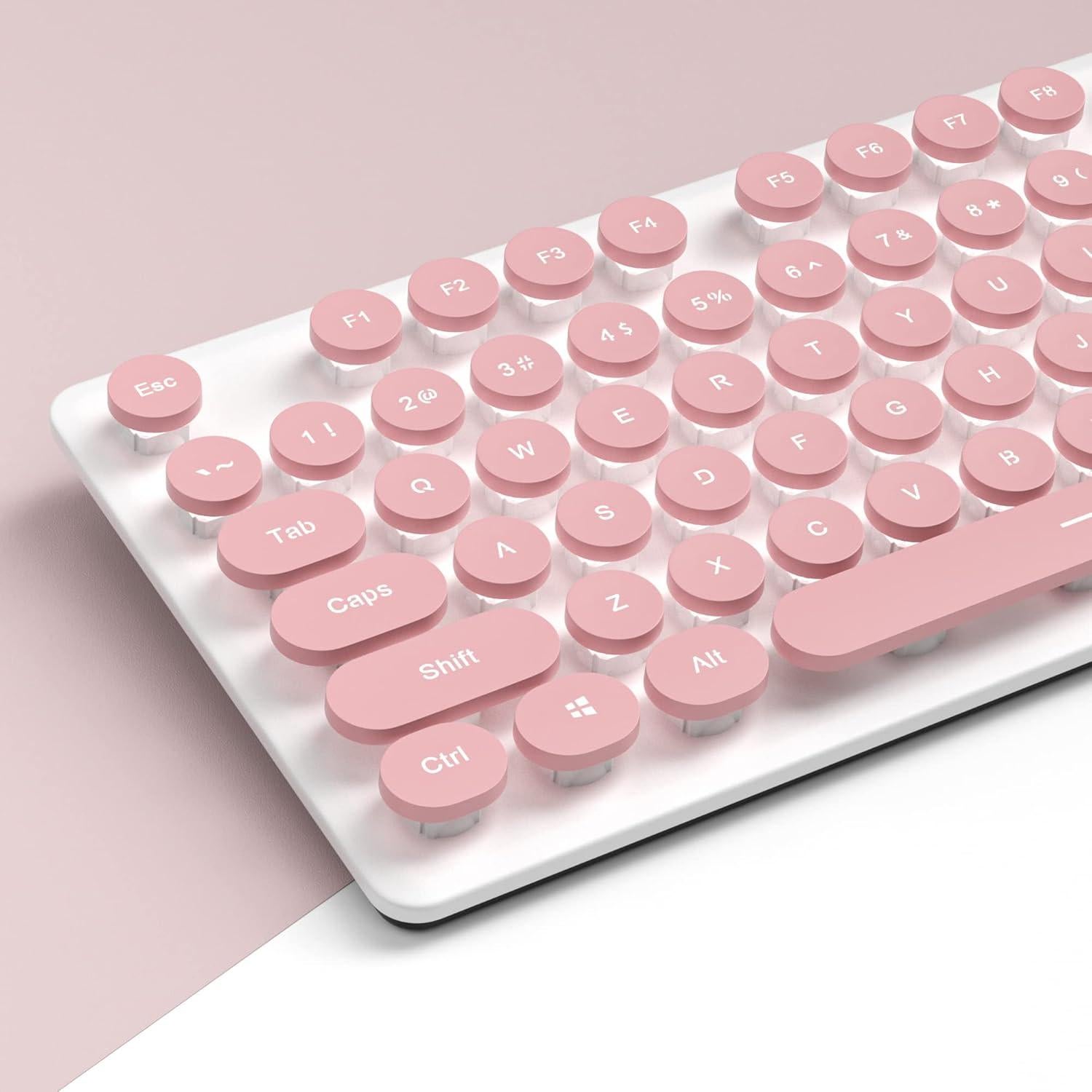 Typewriter Keyboard 104-key Punk Gaming Retro Keyboard LED White Backlit Cute with Wired USB Suitable for PC/Win/Mac/Laptop Computer Keyboard（Pink）