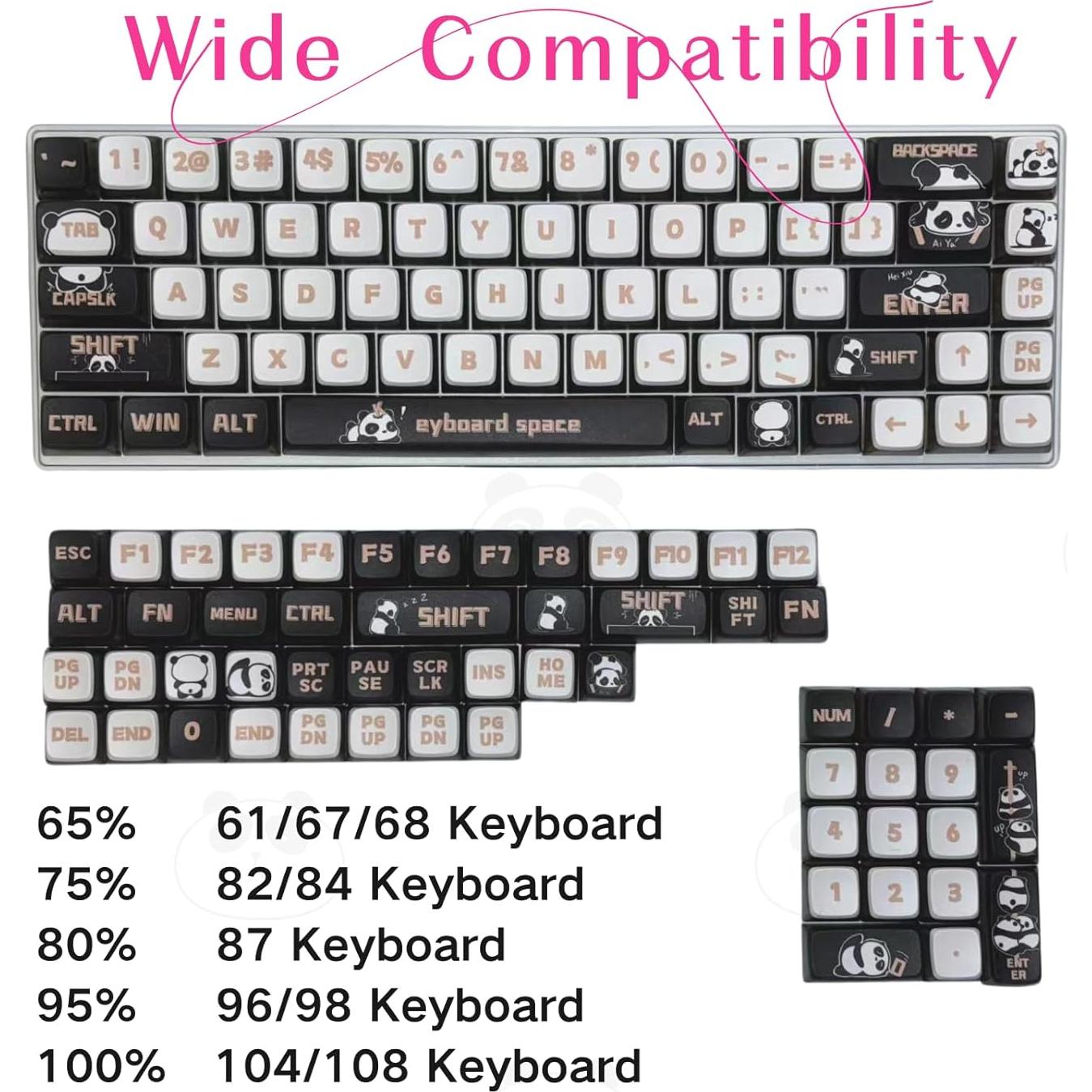 Teclas de PBT Qeefairary Panda Bonito para Teclado Mecánico