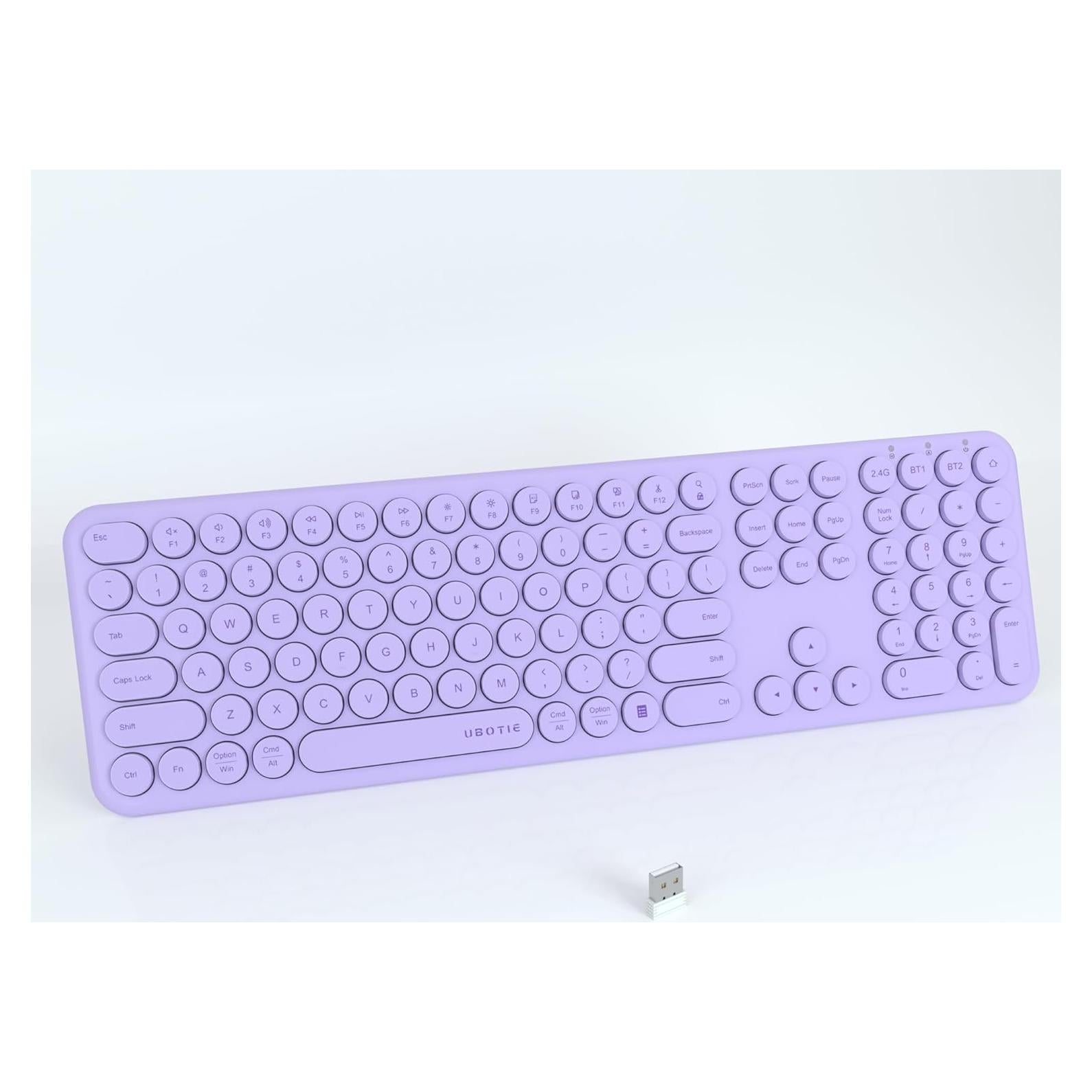 Teclado Inalámbrico Morado UBOTIE con Teclas Redondas y Bluetooth