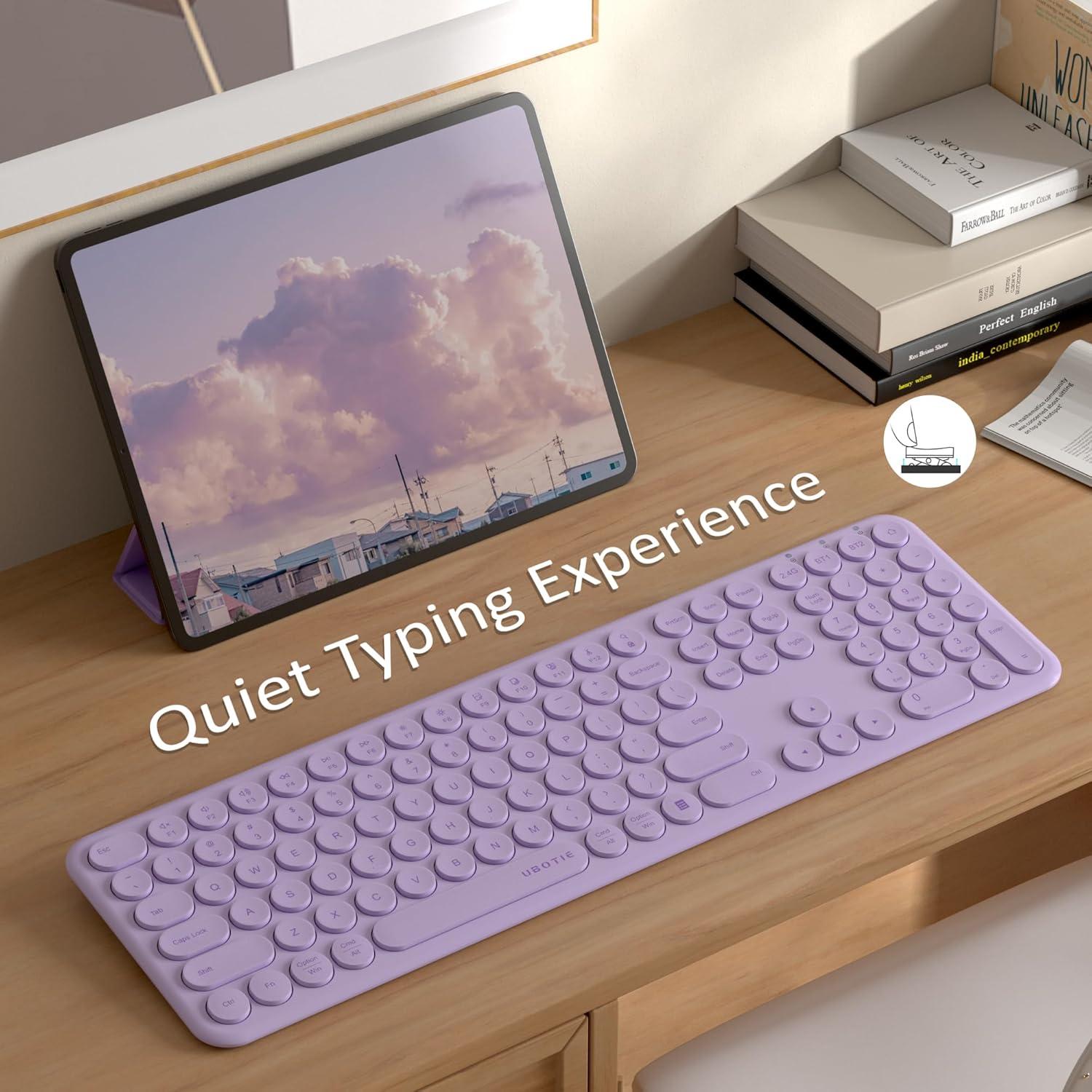 Teclado Inalámbrico Morado UBOTIE con Teclas Redondas y Bluetooth