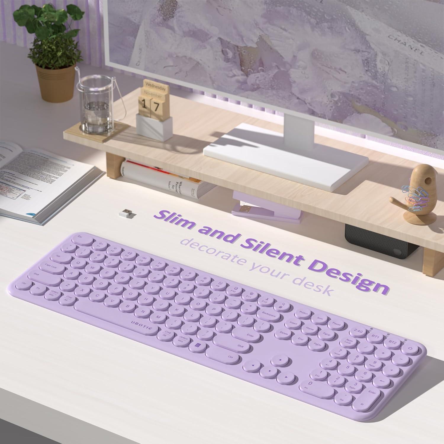 Teclado Inalámbrico Morado UBOTIE con Teclas Redondas y Bluetooth