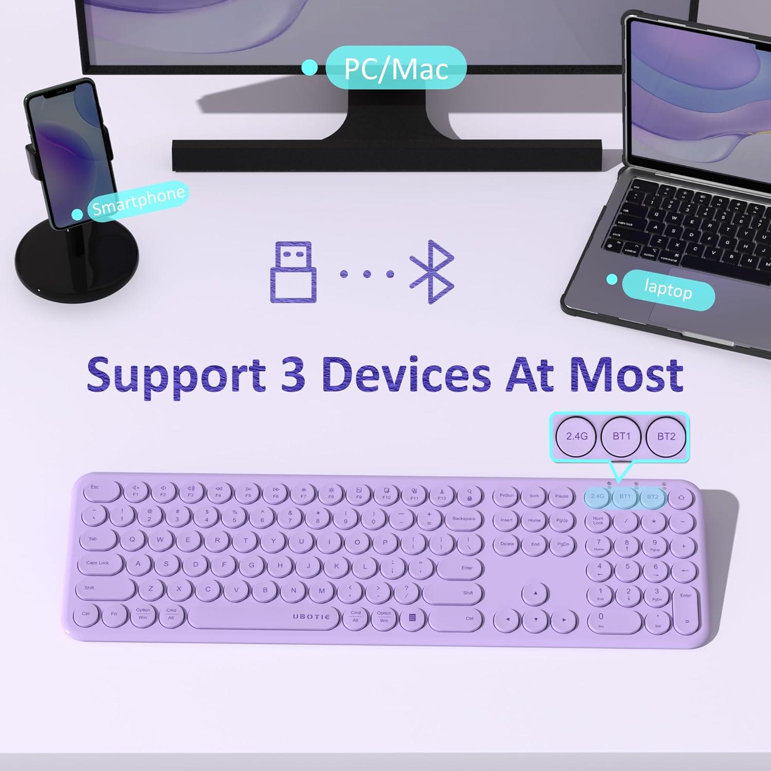 Teclado Inalámbrico Morado UBOTIE con Teclas Redondas y Bluetooth