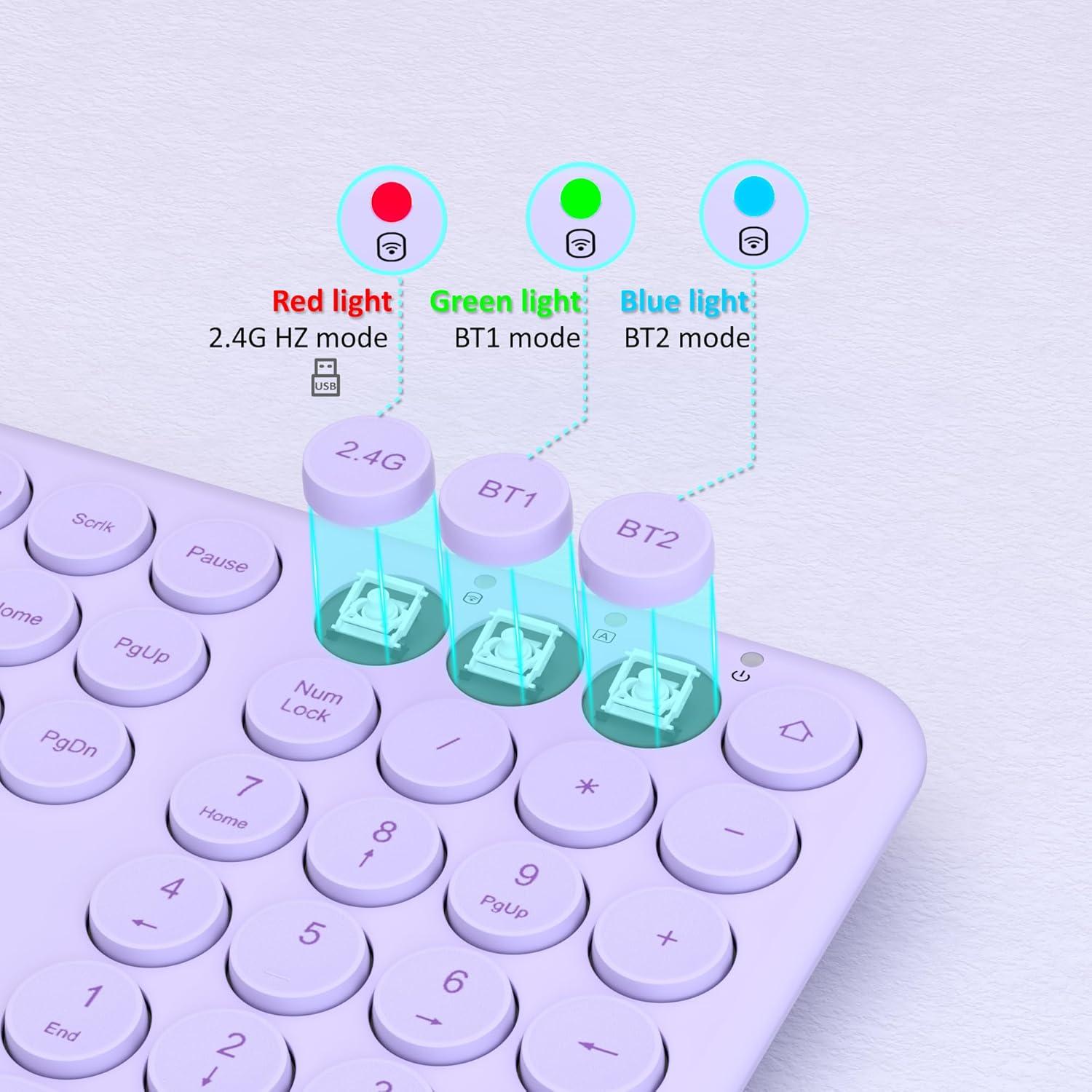 Teclado Inalámbrico Morado UBOTIE con Teclas Redondas y Bluetooth
