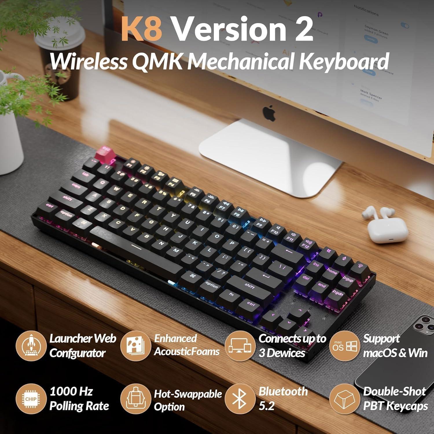 Teclado Mecánico Inalámbrico Keychron K8 V2 TKL RGB 87 Teclas