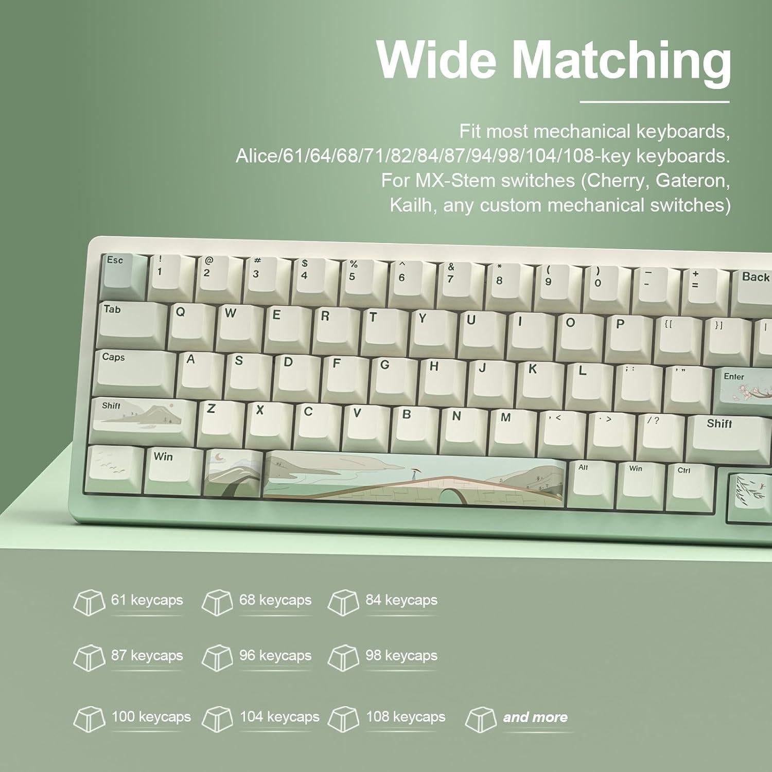 Conjunto de Teclas PBT YUNZII 145 Teclas Cherry Té de Primavera