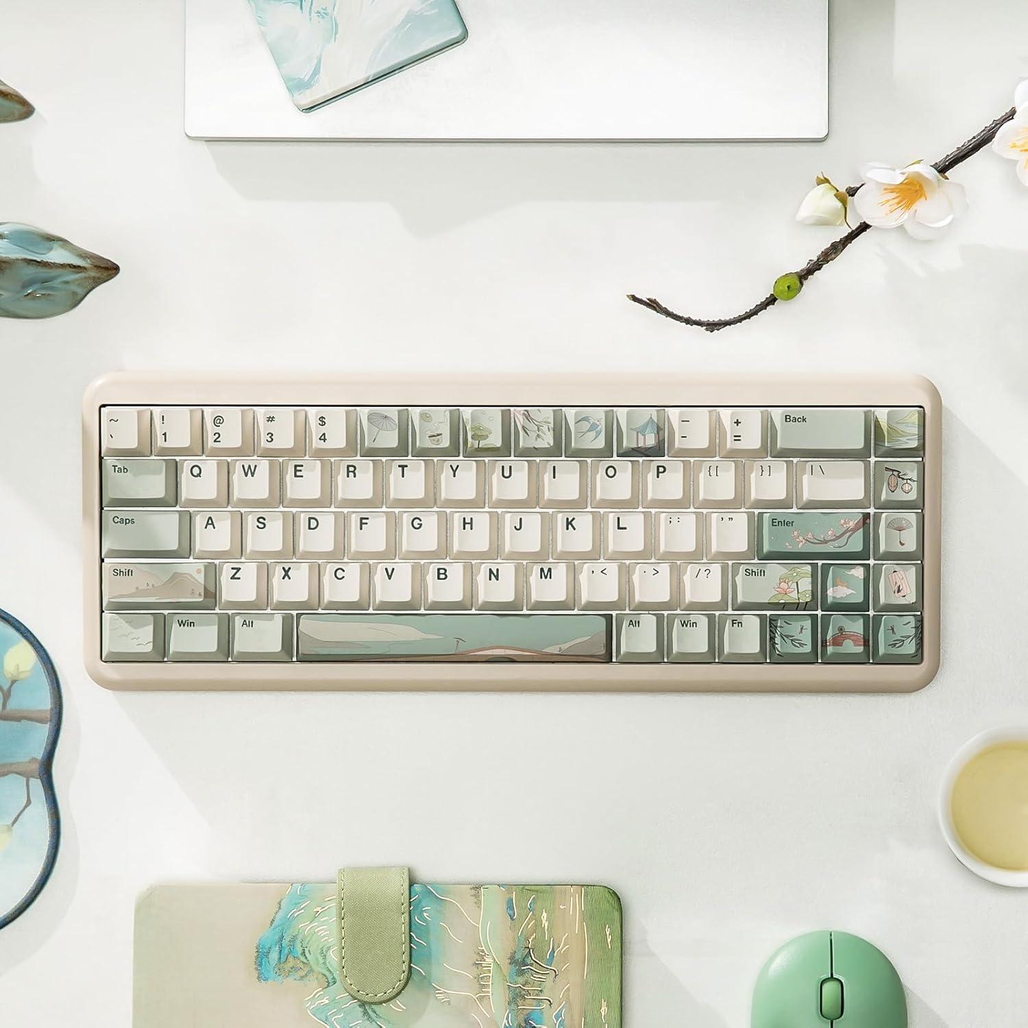 Conjunto de Teclas PBT YUNZII 145 Teclas Cherry Té de Primavera