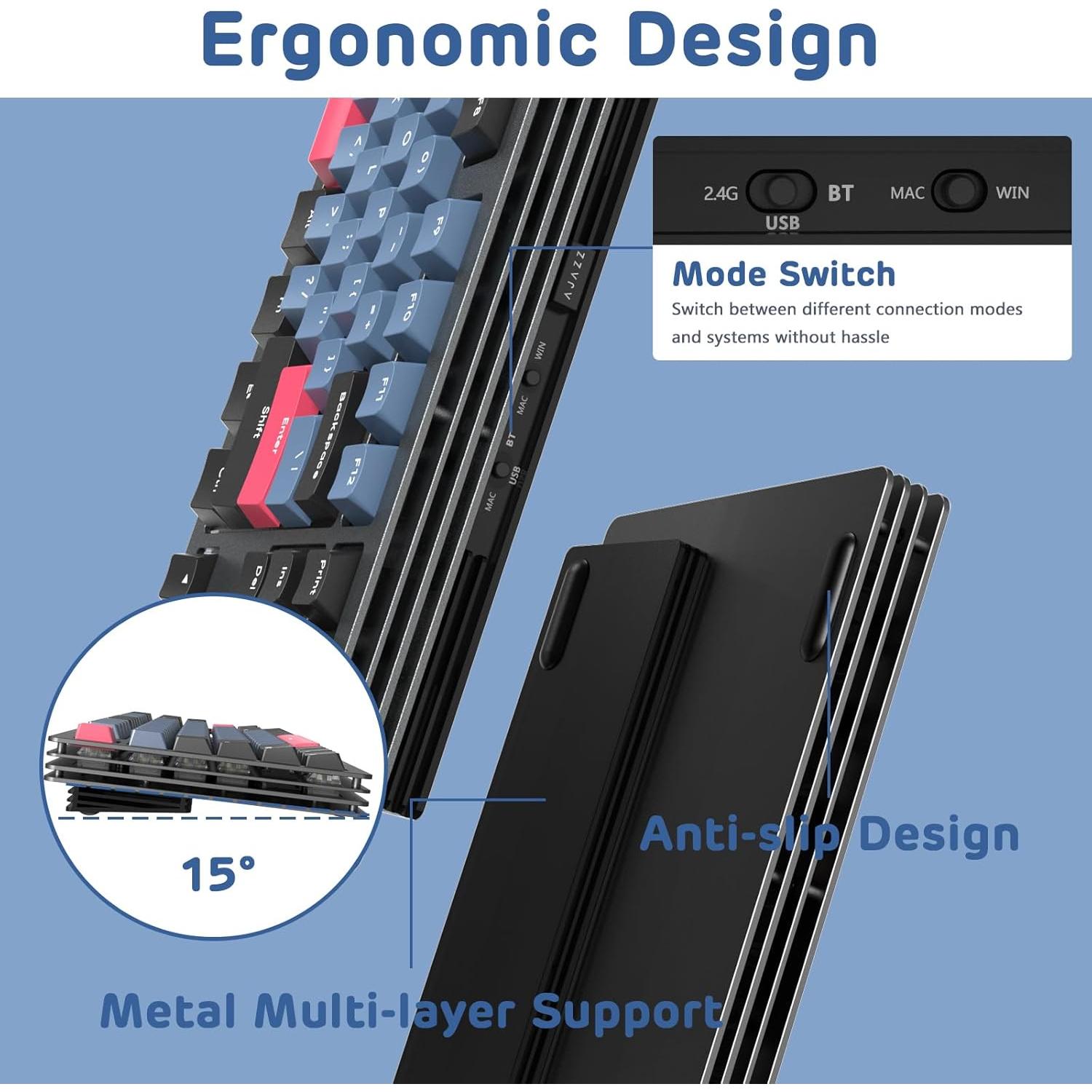 Teclado Mecánico Inalámbrico A.JAZZ AKC087 RGB 87 Teclas TKL