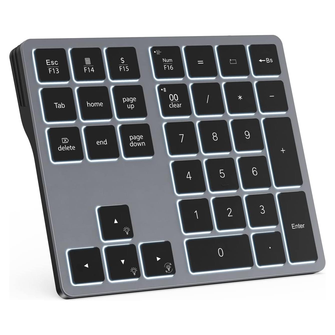 Doohoeek Backlit Bluetooth Numeric Keypad for Laptops and Computers, Number Pads 34 Keys with 7-Color Backlight for MacBook & Windows, Gray