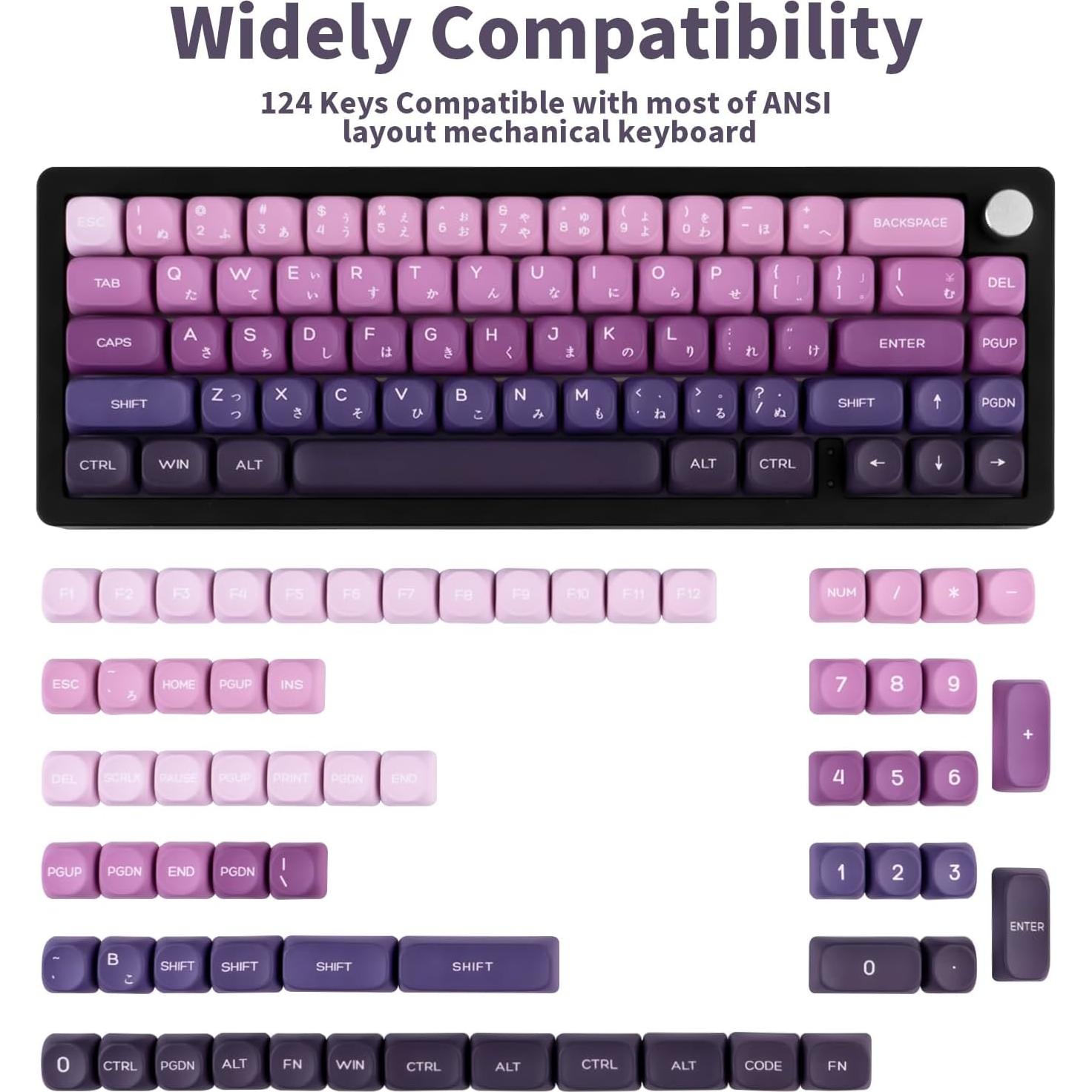 Juego de Teclas PBT Japonesas MOA Gradiente Púrpura 124 Teclas
