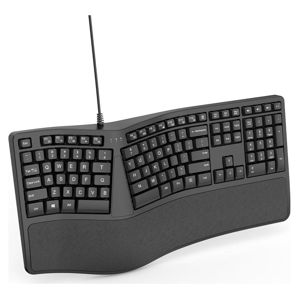 Teclado Ergonómico SurnQiee Con Cable y Reposamuñecas Acolchado