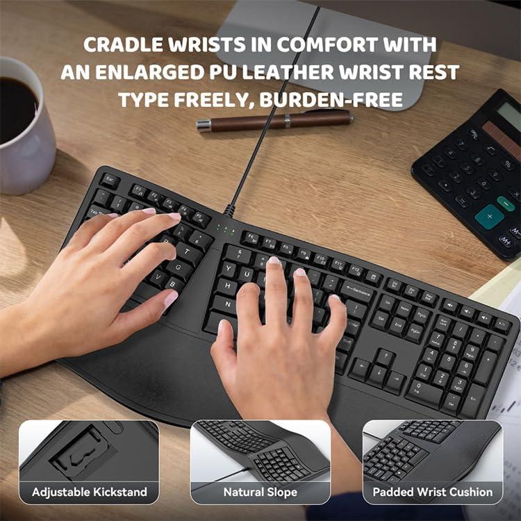 Teclado Ergonómico SurnQiee Con Cable y Reposamuñecas Acolchado