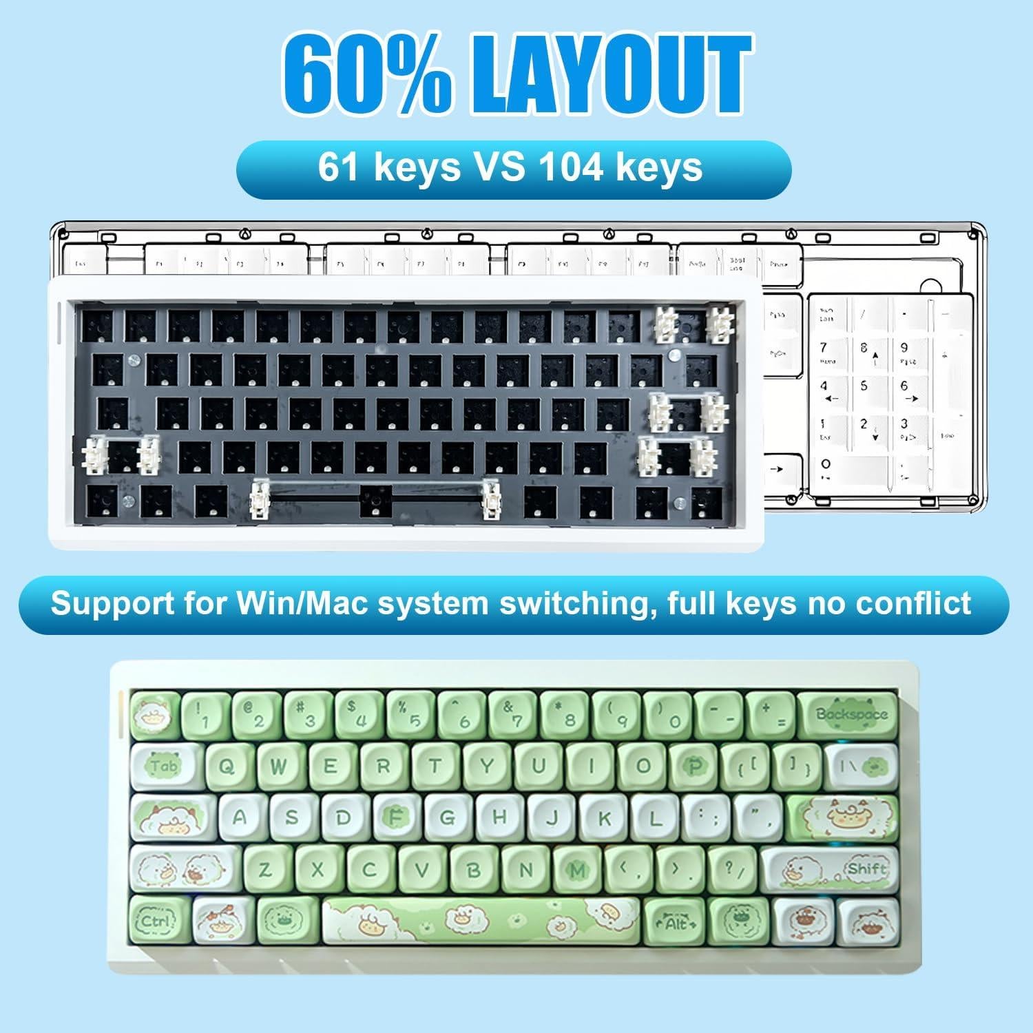 Teclado Mecánico Compacto FKZ GMK61 RGB 61 Teclas Blanco